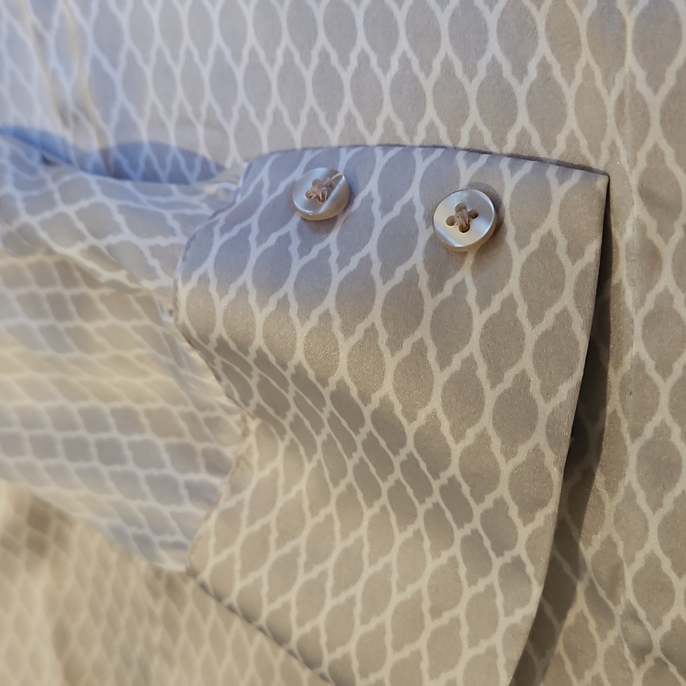 Ann Taylor Light Gray Patterned Button Down Blouse - image 3